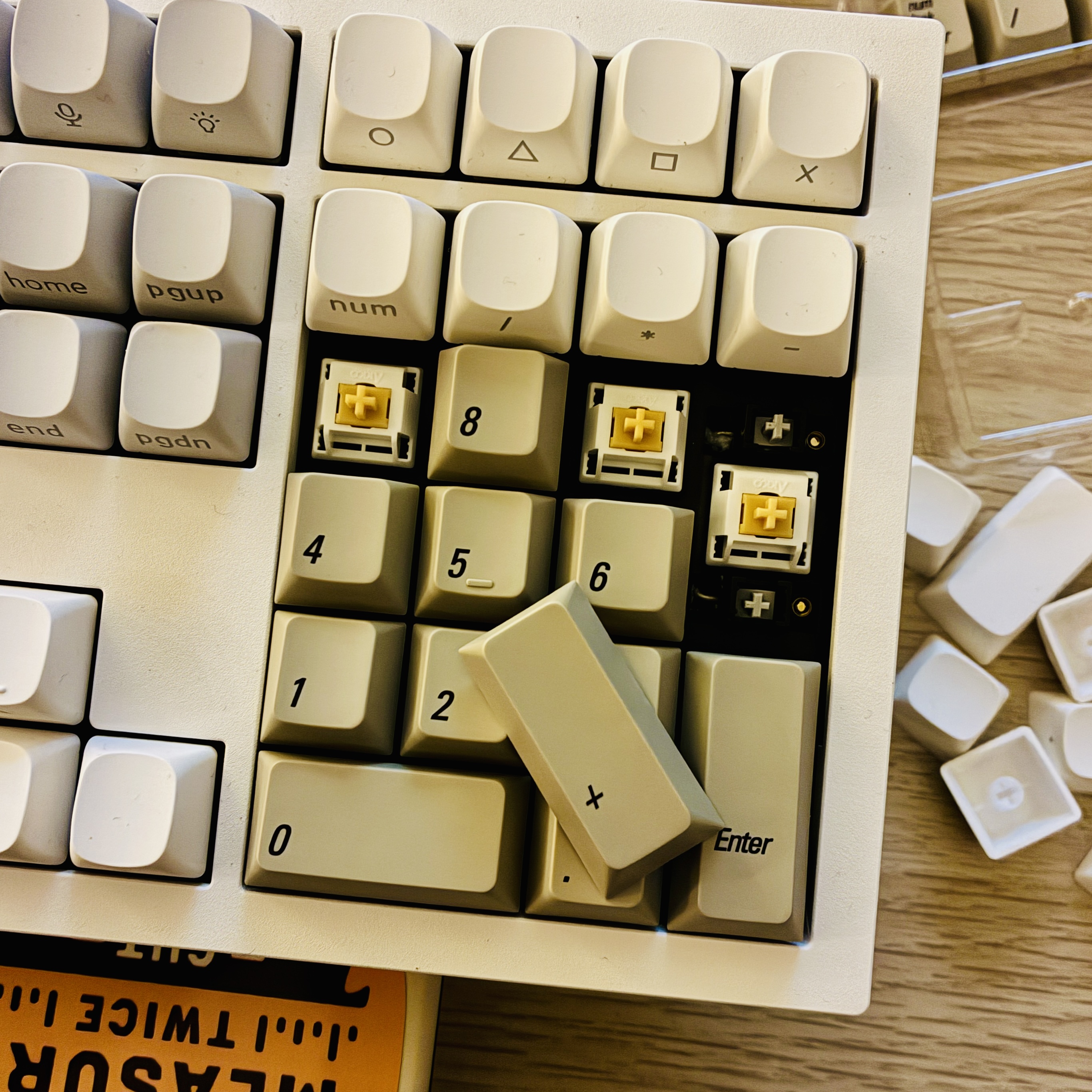 The 1984 keycaps going on the numpad of the new aluminum block of a board, to replace the abysmal experience of the standard Mac or MacBook keyboards we’ve had to suffer through for decades.