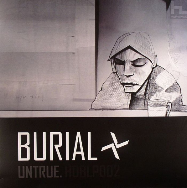 Burial's Untrue album cover with photography shot by (link: https://www.georginacook.net/burial text: Georgina Cook)