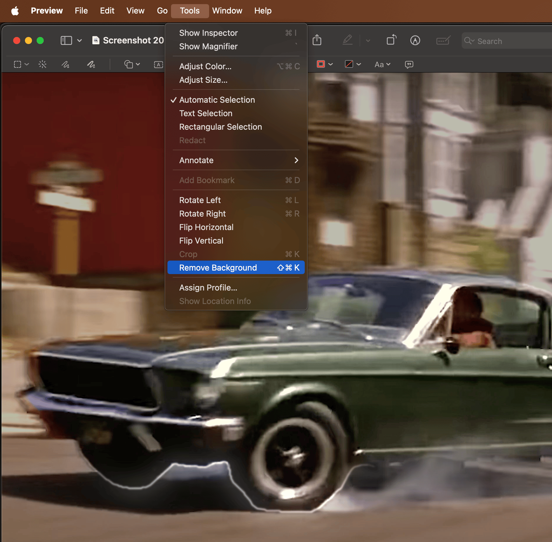 Apple software Preview editing a screenshot