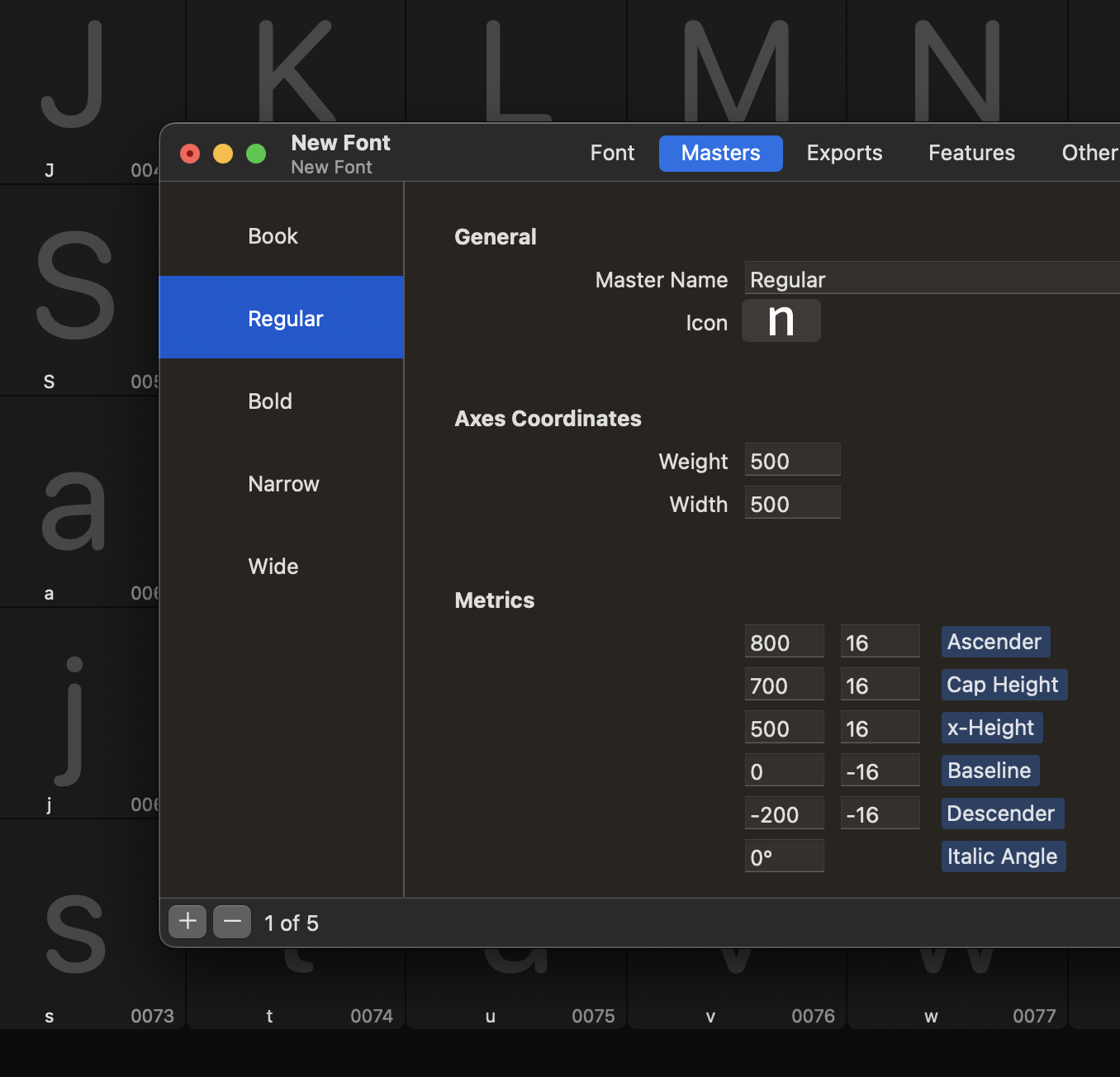 Screenshot of Glyphs with the new font settings