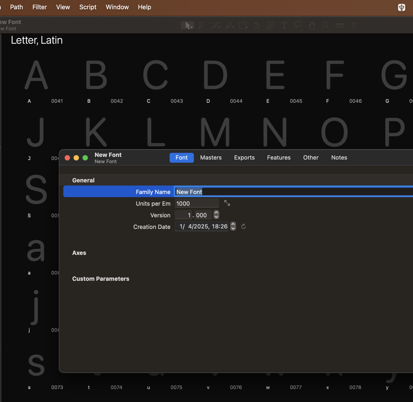 screenshot of Glyphs