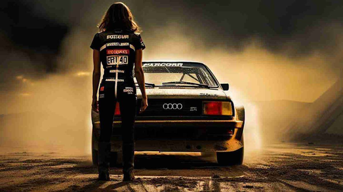 Image of Michèle Mouton in front of her Audi on the Albon channel