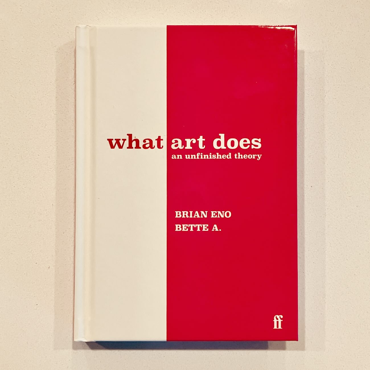 Cover of *What Art Does*, on my kitchen counter, all *cleaned*.